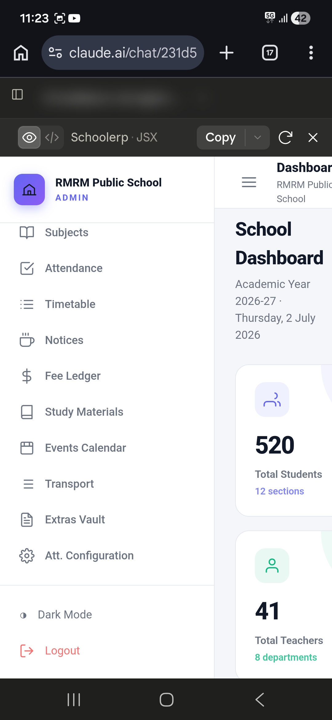 Attendance Management System — Screen 1